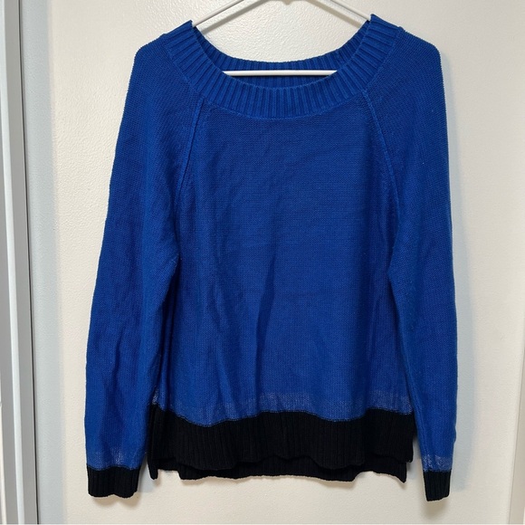 Ellen Tracy Women Sweater Blue Black Knit Scoop Neck Pullover LARGE - Picture 2 of 6